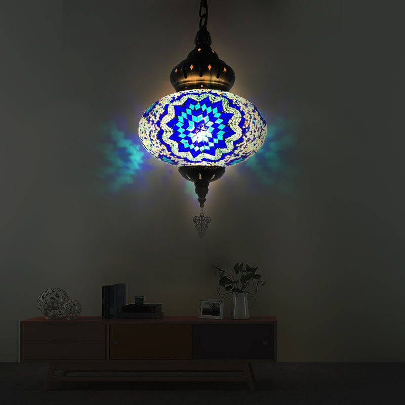 1/4 bollen Globe plafondlamp Traditioneel rood/oranje/blauw glazen hanger verlichtingsarmatuur voor woonkamer