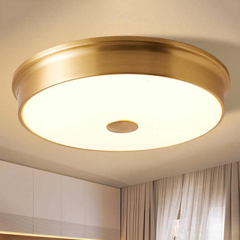 Illuminazione a LED per montaggio a incasso a tamburo Tradizionale apparecchio da soffitto in vetro bianco per soggiorno con luce calda/bianca, 10"/12,5"/16,5" W