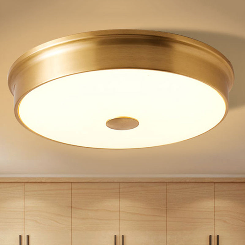 Illuminazione a LED per montaggio a incasso a tamburo Tradizionale apparecchio da soffitto in vetro bianco per soggiorno con luce calda/bianca, 10"/12,5"/16,5" W