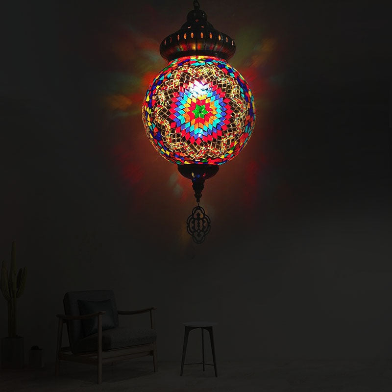 Sphere Suspension Light Retro Colorful Glass 1/4 Heads Hanging Lamp for Restaurant