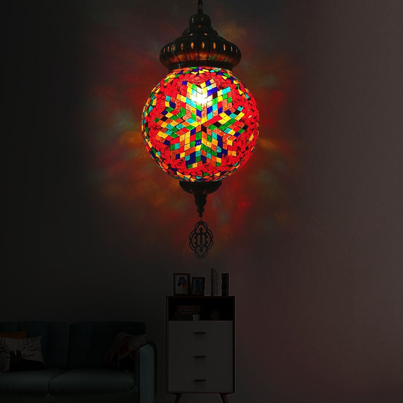 Sphere Suspension Light Retro Colorful Glass 1/4 Heads Hanging Lamp for Restaurant