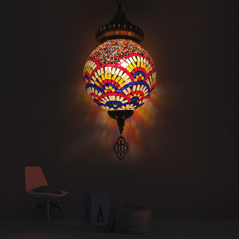 Sphere Suspension Light Retro Colorful Glass 1/4 Heads Hanging Lamp for Restaurant