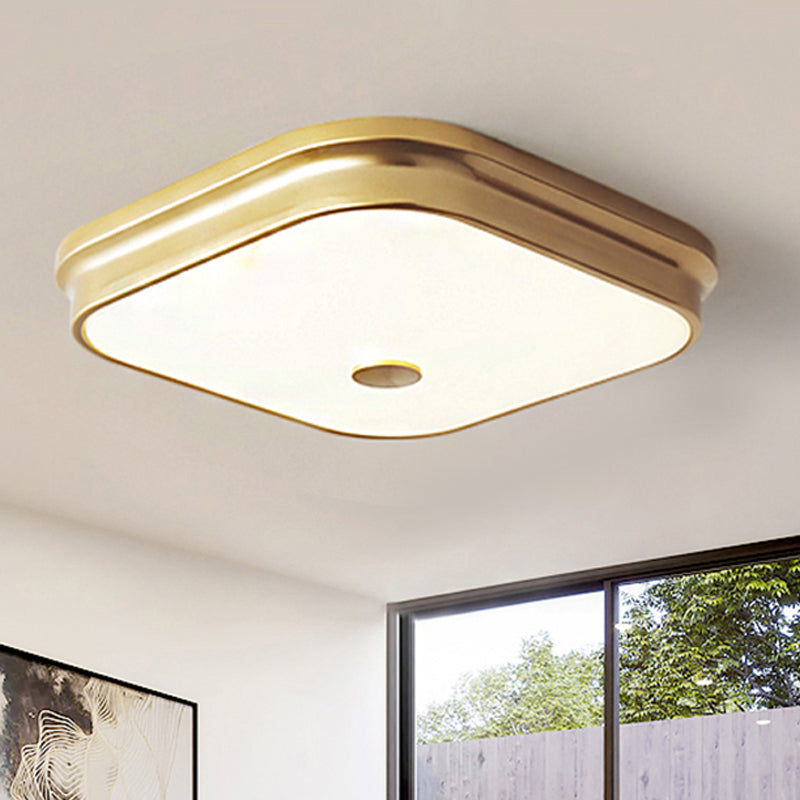 Illuminazione da incasso a LED Lampada da soffitto tradizionale quadrata in vetro smerigliato in nero/oro per soggiorno, 11"/15"/19,5" W