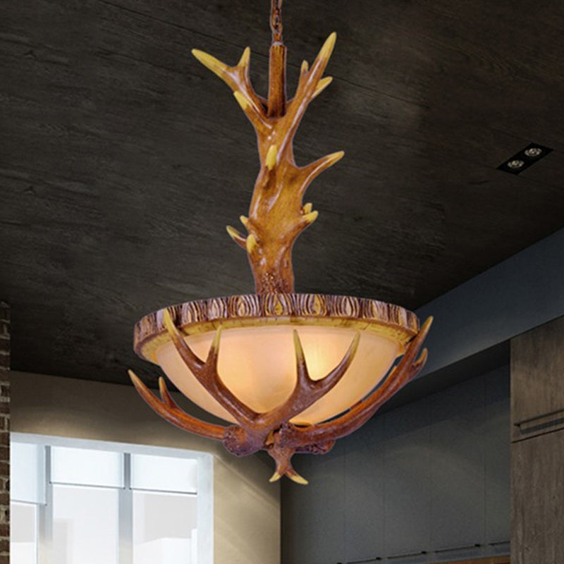 Bruine 3 lichten hanglamp verlichting armatuur landelijke stijl mat glazen kom hangend plafondlicht met elanden ontwerp