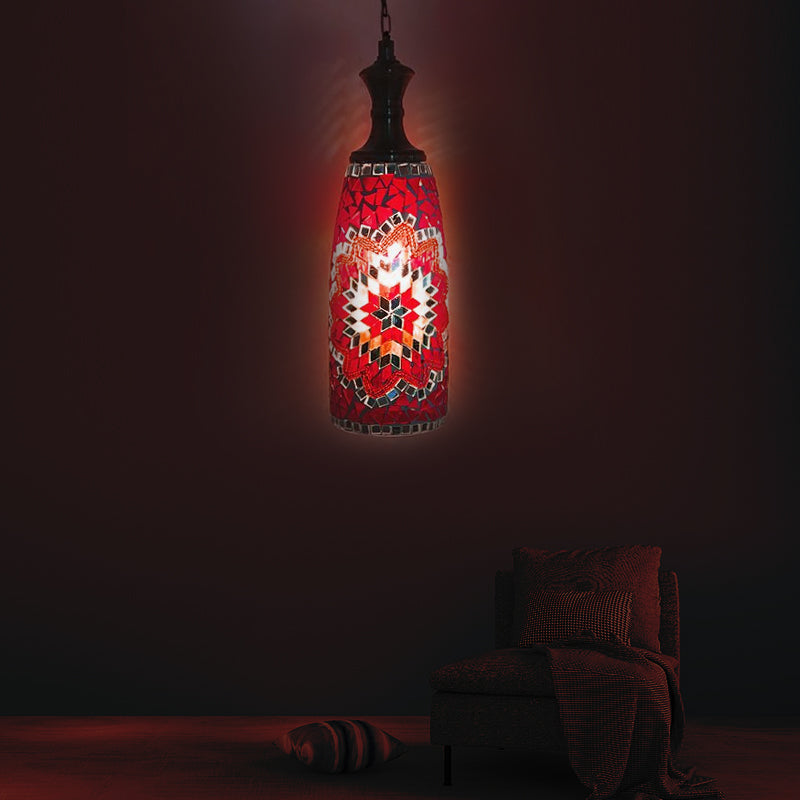 1/3 bollen urn plafondlamp traditie rood/hemelsblauw/goudglas hangende verlichtingsarmatuur voor eetkamer