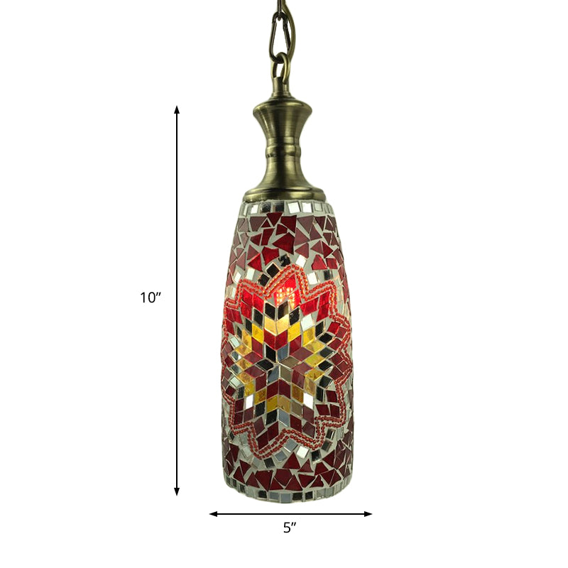 1/3 Bulbs Urn Ceiling Lamp Tradition Red/Sky Blue/Gold Glass Suspended Lighting Fixture for Dining Room