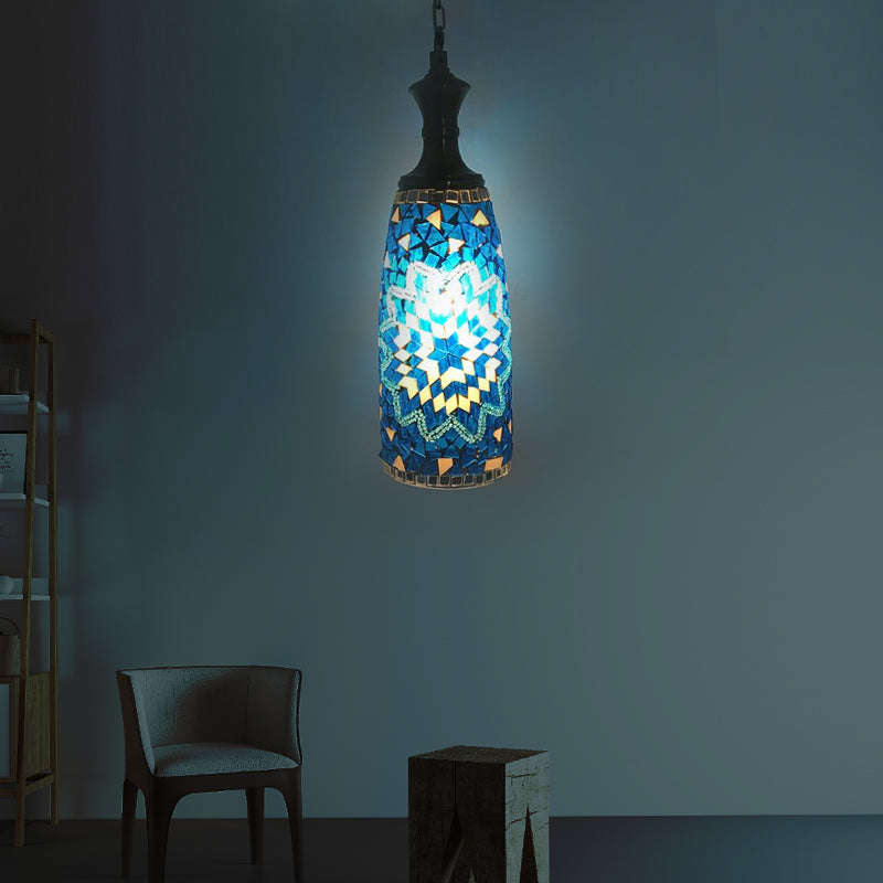 1/3 Bulbs Urn Ceiling Lamp Tradition Red/Sky Blue/Gold Glass Suspended Lighting Fixture for Dining Room