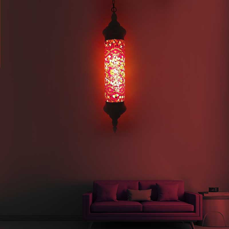 Bronzen buis plafondlicht retro kleurrijk glas 1/4 koppen hanglampverlichting voor woonkamer