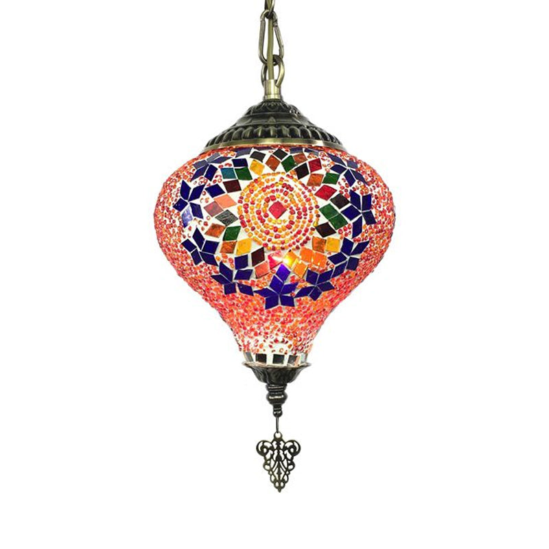 1/6 Bulbes Coffee House Suspension Pendentif Tradition Bronze Hanging Light Kit avec gouttelettes Colorful Glass Shade