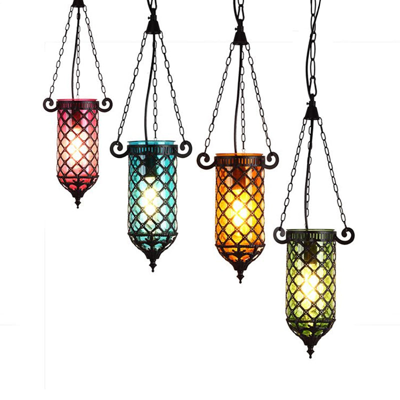 Pencil Blue/Green/Purple Glass Pendant Lamp Antique 1/4 Heads Hanging Light Fixture for Living Room