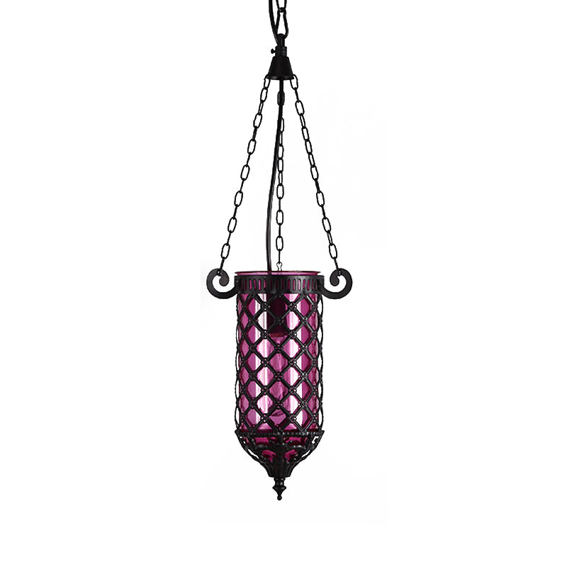 Pencil Blue/Green/Purple Glass Pendant Lamp Antique 1/4 Heads Hanging Light Fixture for Living Room