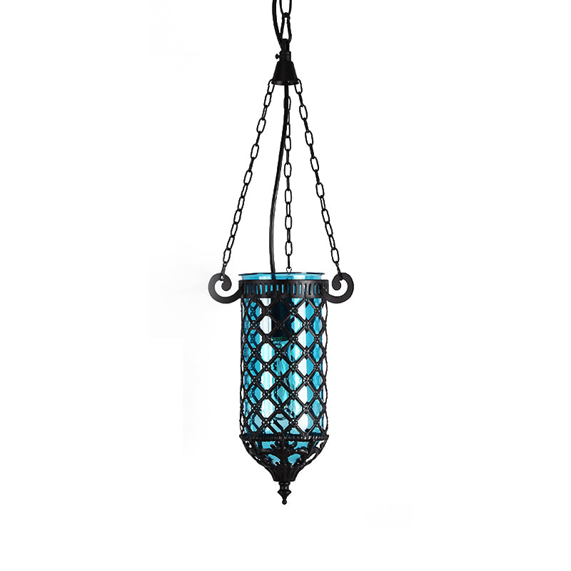 Pencil Blue/Green/Purple Glass Pendant Lamp Antique 1/4 Heads Hanging Light Fixture for Living Room