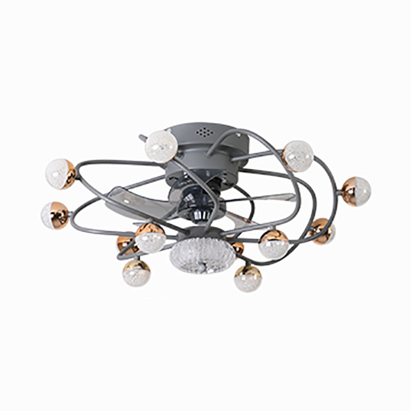 27.5 "W 5 BLADES LED NORDIC SEMI FLUSH LIGHT BALL CAGE Control remoto Luz de ventilador colgante con sombra de metal