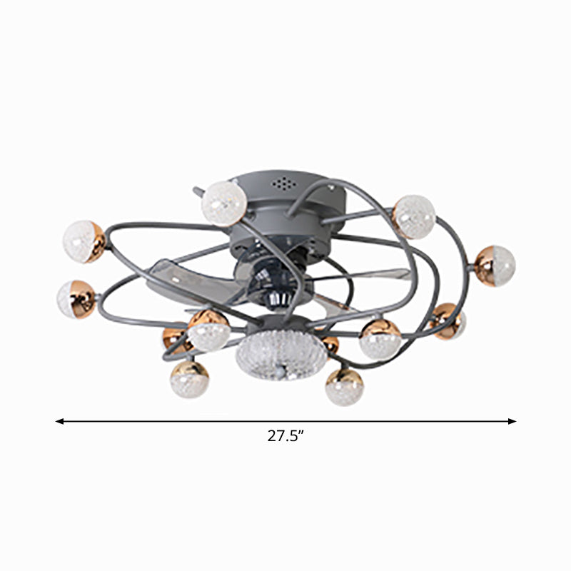 27.5 "W 5 BLADES LED NORDIC SEMI FLUSH LIGHT BALL CAGE Control remoto Luz de ventilador colgante con sombra de metal