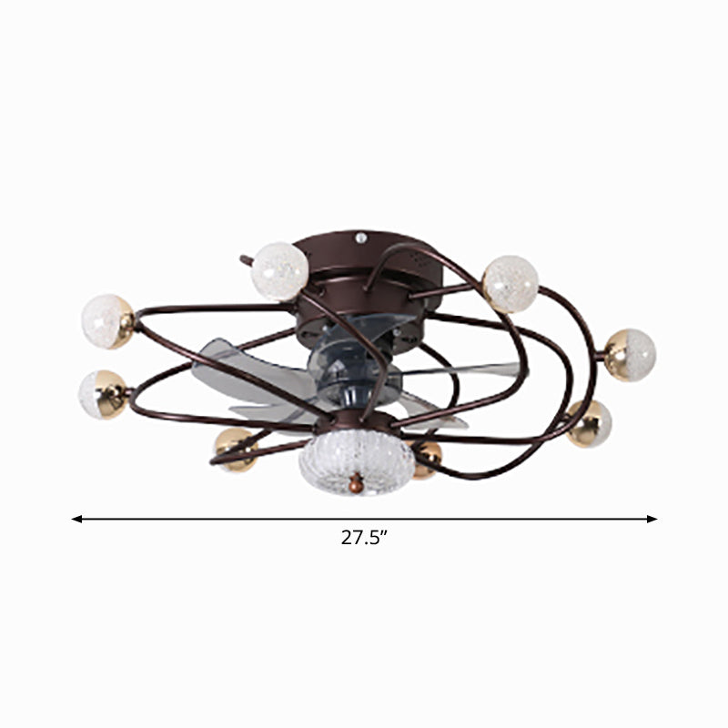 27.5 "W 5 BLADES LED NORDIC SEMI FLUSH LIGHT BALL CAGE Control remoto Luz de ventilador colgante con sombra de metal