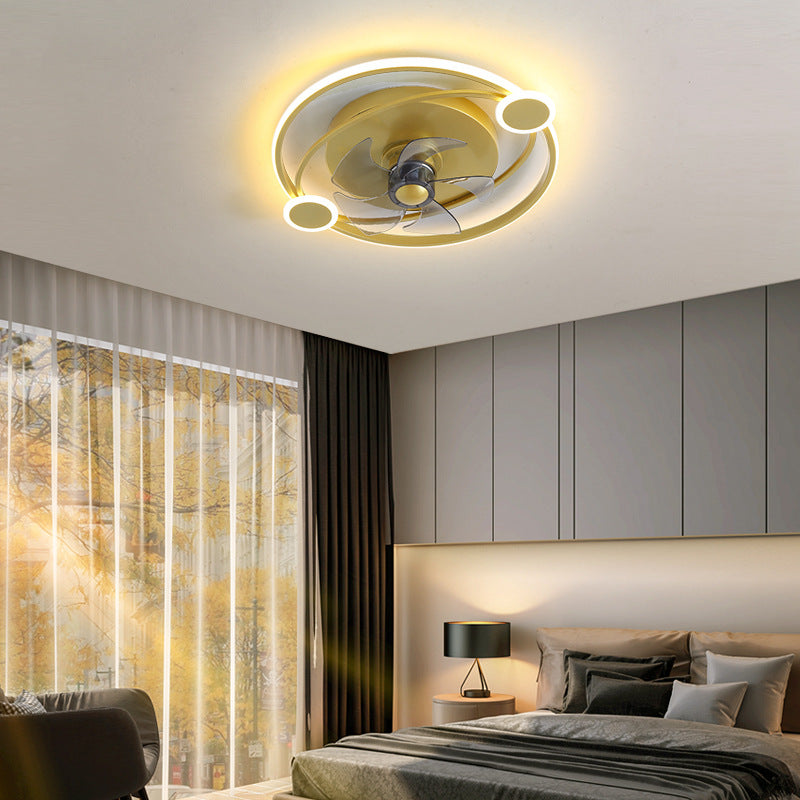 19.5" Wide Metal Orbit Semi Flush Light Postmodern Gold 5-Blade LED Ceiling Fan Lamp with Remote