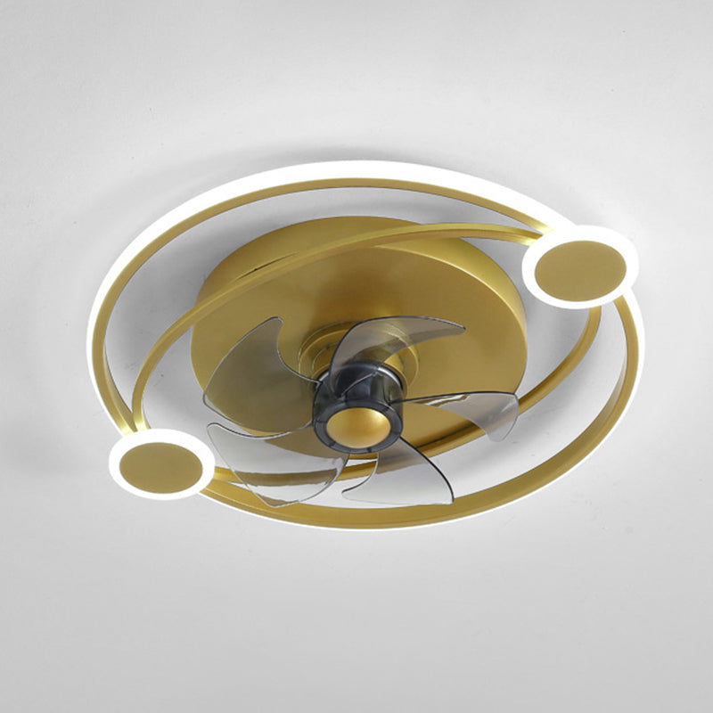 19.5" Wide Metal Orbit Semi Flush Light Postmodern Gold 5-Blade LED Ceiling Fan Lamp with Remote