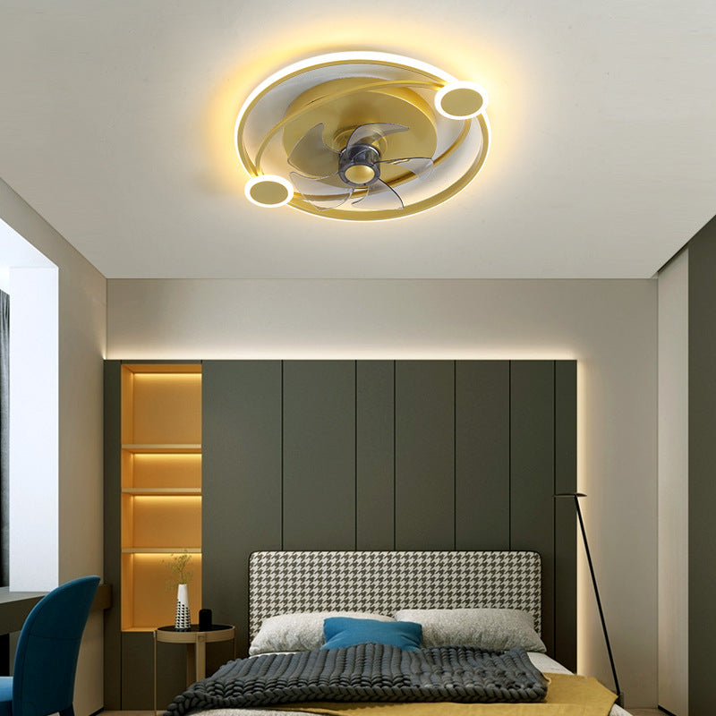 19.5" Wide Metal Orbit Semi Flush Light Postmodern Gold 5-Blade LED Ceiling Fan Lamp with Remote