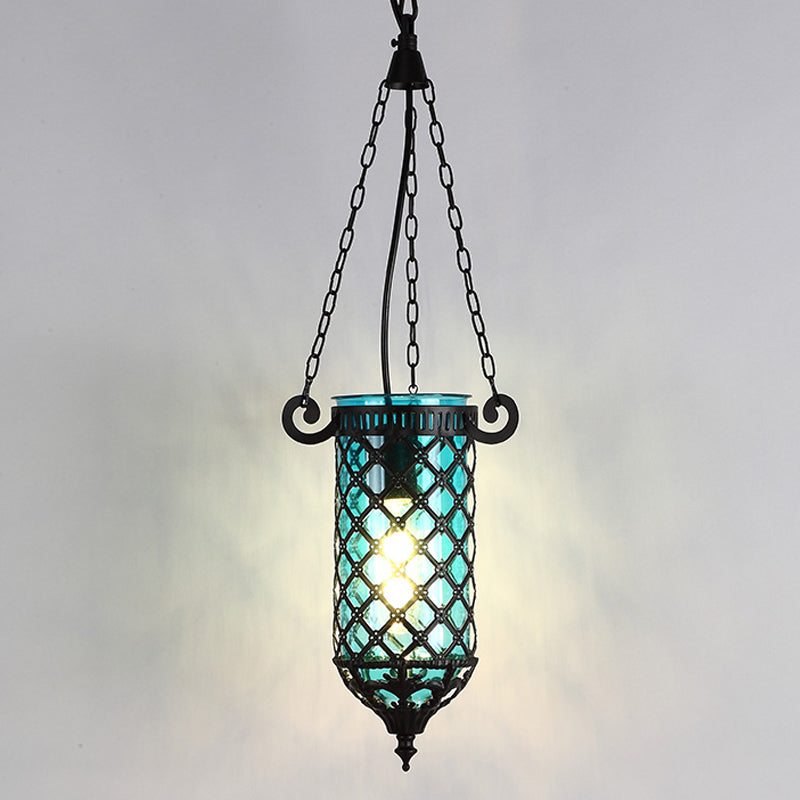 Pencil Blue/Green/Purple Glass Pendant Lamp Antique 1/4 Heads Hanging Light Fixture for Living Room