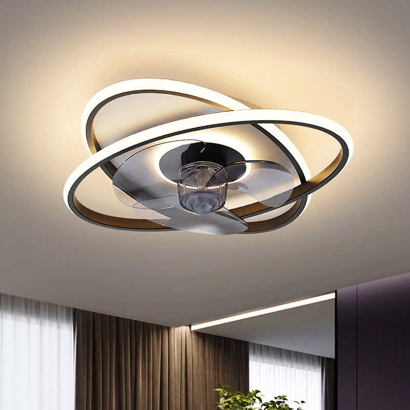 3 Blades Round LED Ceiling Fan Light Minimalist Metal Bedroom Semi Flush Mount Fixture with Remote