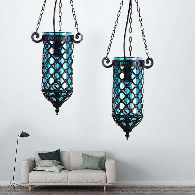 Pencil Blue/Green/Purple Glass Pendant Lamp Antique 1/4 Heads Hanging Light Fixture for Living Room