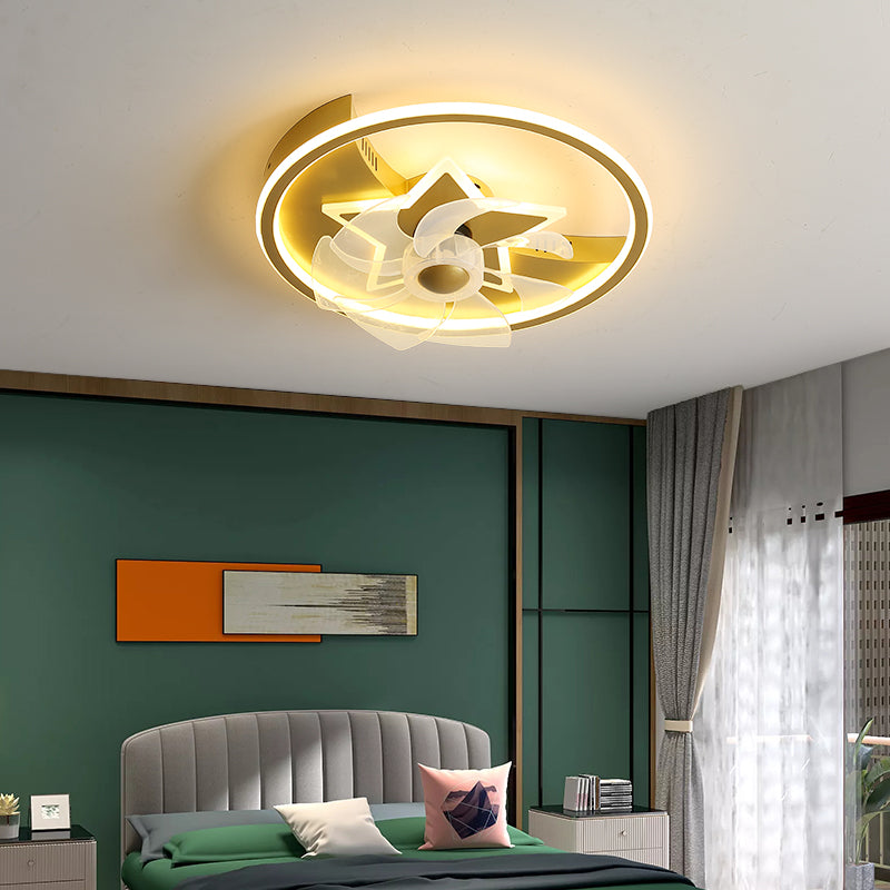 Gold Circular LED Semi Flush Mount Simplicity Acrylic Remote Control Ceiling Fan Lighting Fixture