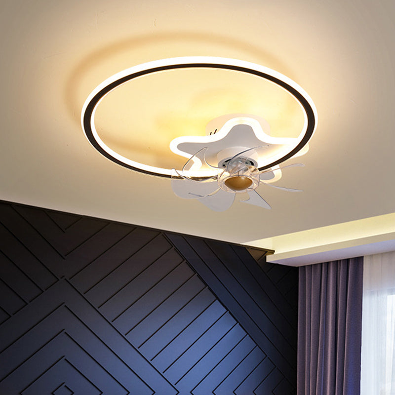 Ring and Star 7 Blades Ceiling Fan Lighting Nordic Acrylic Bedroom LED Semi-Flush Mount with Remote