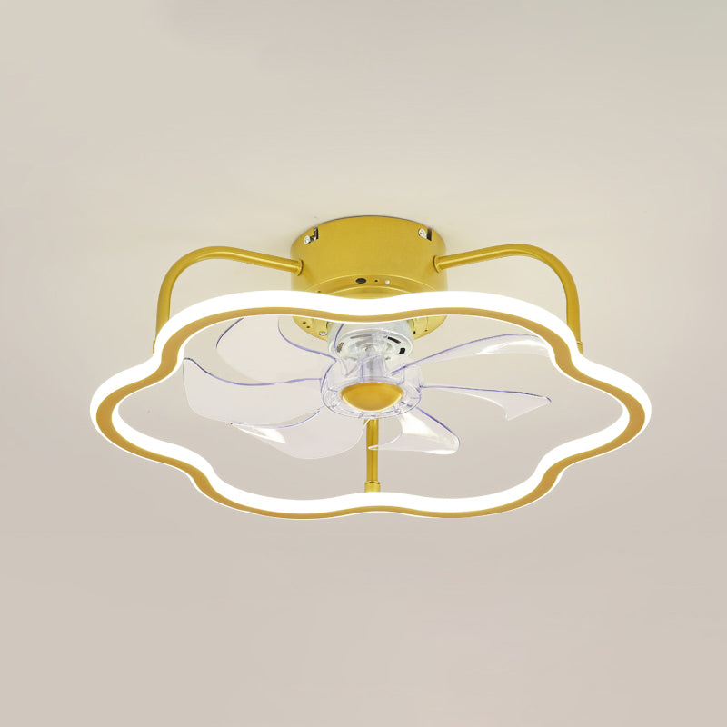 Remote Control Ring Shaped Acrylic Fan Light Minimalist 7-Blade LED Semi Flush Ceiling Light