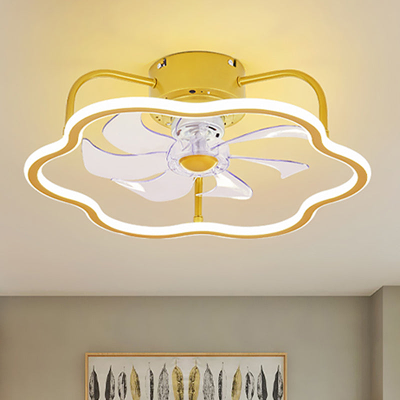 Remote Control Ring Shaped Acrylic Fan Light Minimalist 7-Blade LED Semi Flush Ceiling Light