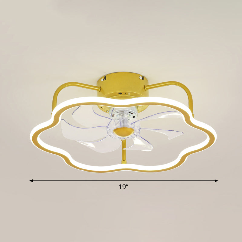 Remote Control Ring Shaped Acrylic Fan Light Minimalist 7-Blade LED Semi Flush Ceiling Light