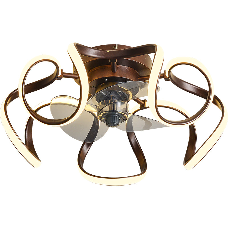 Metal Twist 7 Blades Ceiling Fan Lamp Simple Style 19.5" Wide LED Semi Flush Light Fixture with Remote