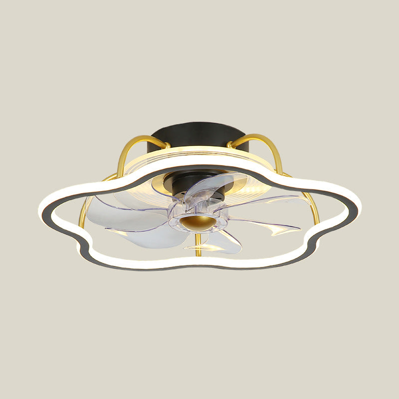 Minimalist Halo Ring LED Semi Flush Light Acrylic Bedroom Remote Control Ceiling Fan Light with 7 Blades