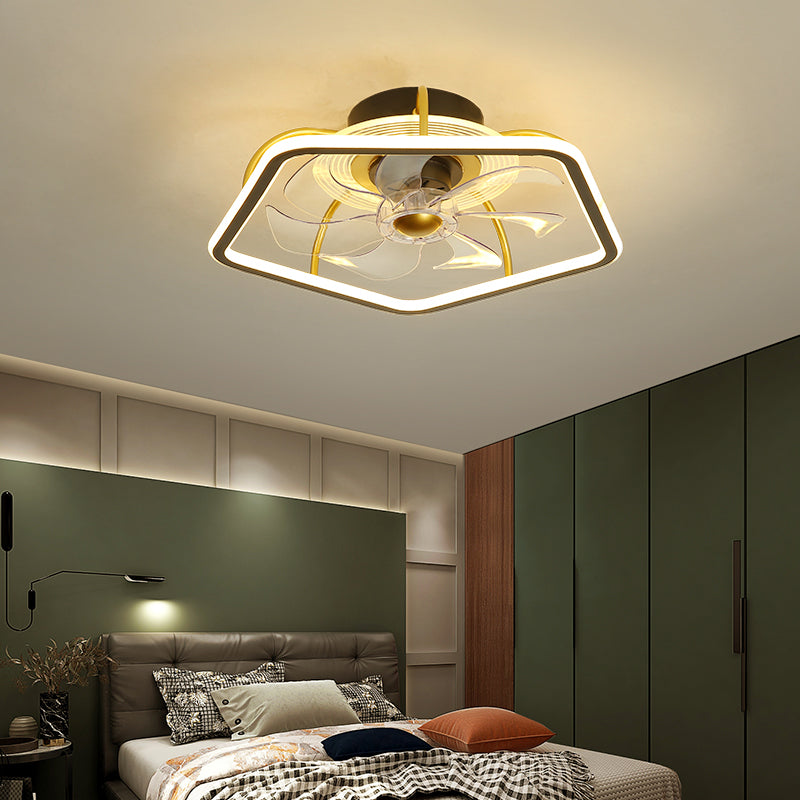 Minimalist Halo Ring LED Semi Flush Light Acrylic Bedroom Remote Control Ceiling Fan Light with 7 Blades