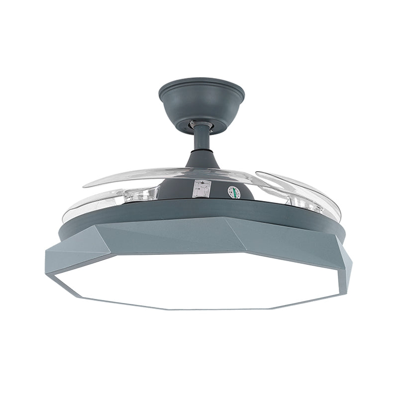 42 "" largeur à LED ronde lumière ventilateur de ventilateur nordique de style nordique à chambre semi-plafond semi-plafond avec télécommande, 3 lames