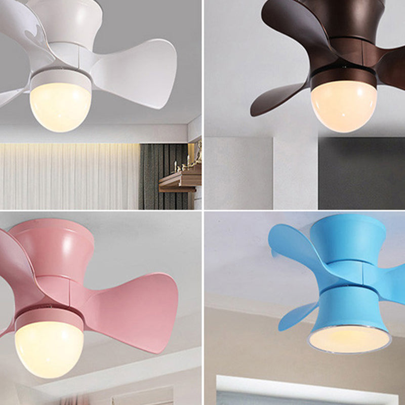 Flared Metal 3 Blades Ceiling Fan Lamp Fixture Macaron Remote Control LED Semi Flush, 23.5" Wide