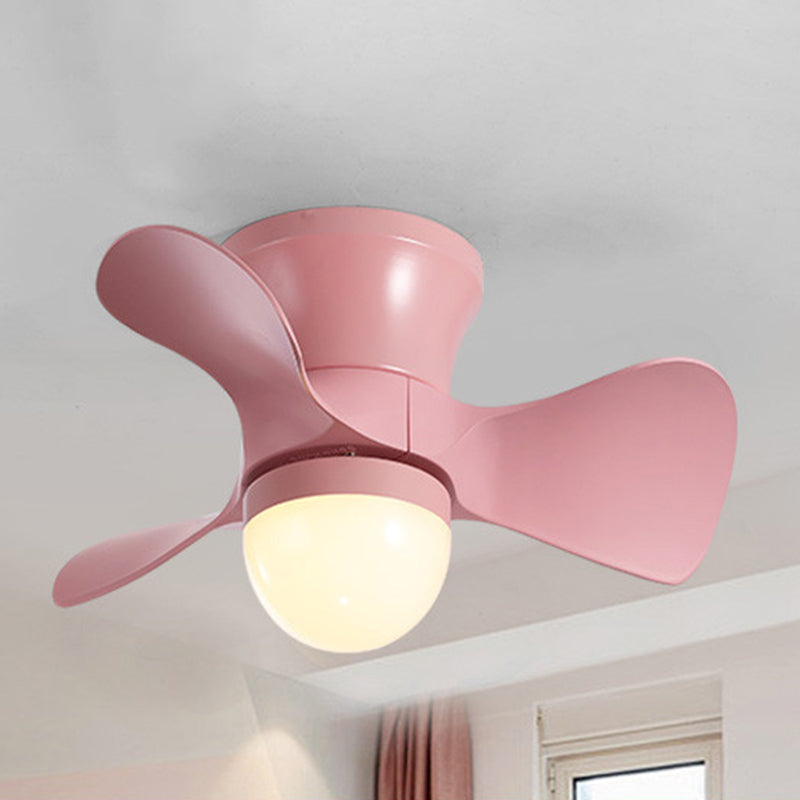 Flared Metal 3 Blades Ceiling Fan Lamp Fixture Macaron Remote Control LED Semi Flush, 23.5" Wide