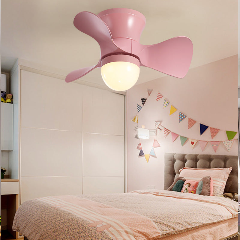 Flared Metal 3 Blades Ceiling Fan Lamp Fixture Macaron Remote Control LED Semi Flush, 23.5" Wide