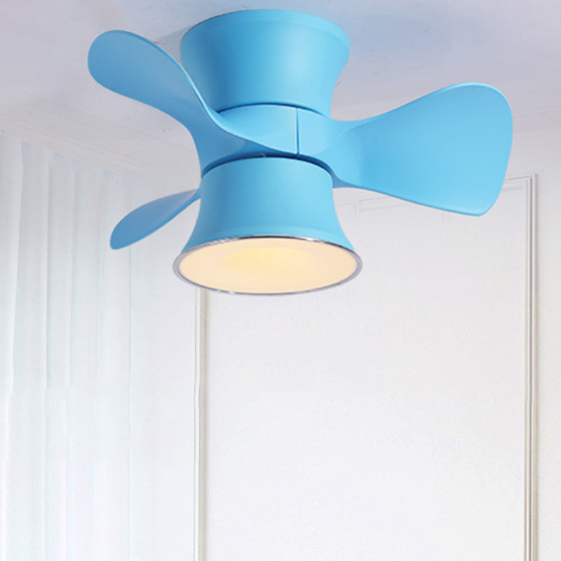 Flared Metal 3 Blades Ceiling Fan Lamp Fixture Macaron Remote Control LED Semi Flush, 23.5" Wide