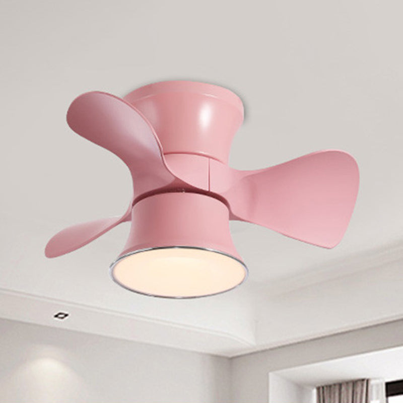 Flared Metal 3 Blades Ceiling Fan Lamp Fixture Macaron Remote Control LED Semi Flush, 23.5" Wide