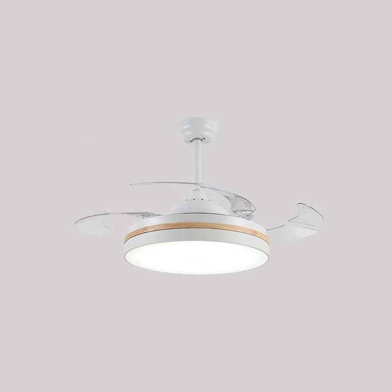 43" W Round Dining Room Hanging Fan Light Fixture Acrylic LED Nordic Semi Flush Lamp with 3-Blade and Remote