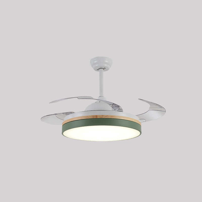 43" W Round Dining Room Hanging Fan Light Fixture Acrylic LED Nordic Semi Flush Lamp with 3-Blade and Remote