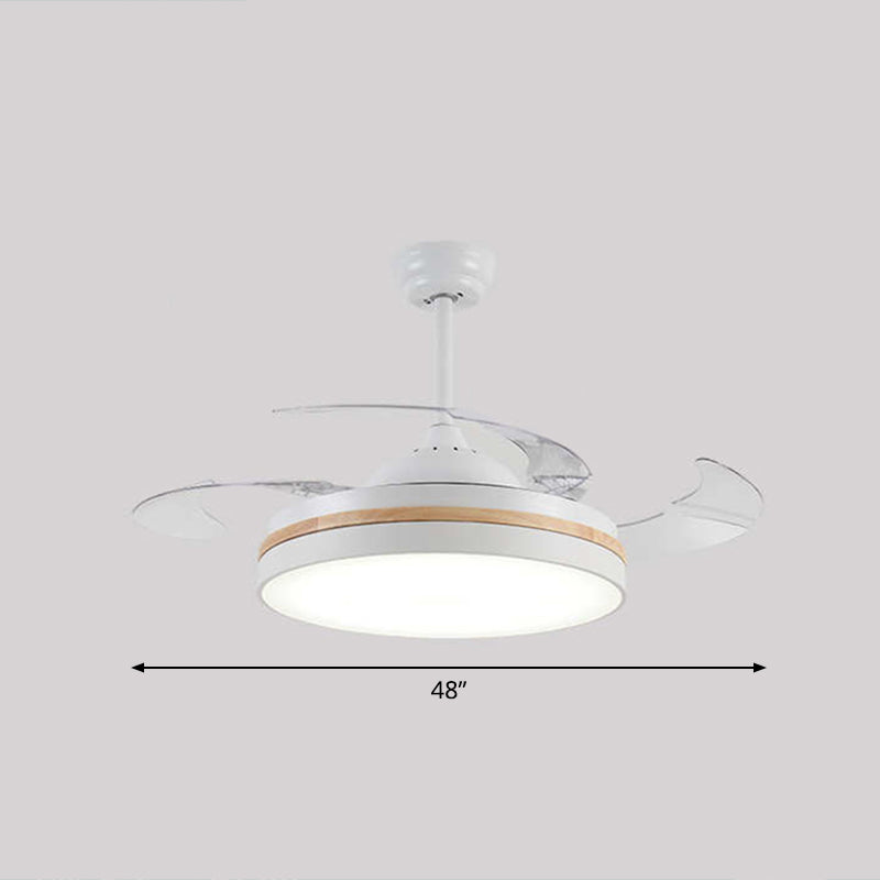 43" W Round Dining Room Hanging Fan Light Fixture Acrylic LED Nordic Semi Flush Lamp with 3-Blade and Remote