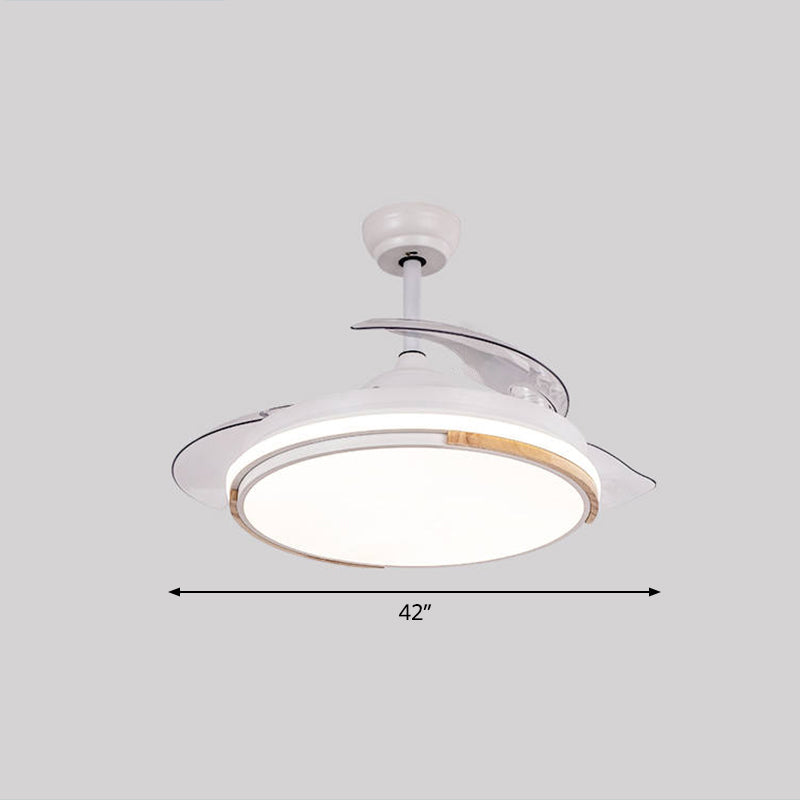 Nordic 3 Blades LED Pendant Fan Lighting Round Remote Control Semi-Flush Light with Acrylic Shade