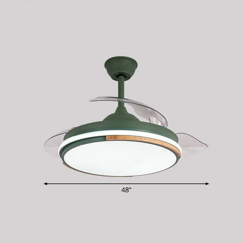 Nordic 3 Blades LED Pendant Fan Lighting Round Remote Control Semi-Flush Light with Acrylic Shade