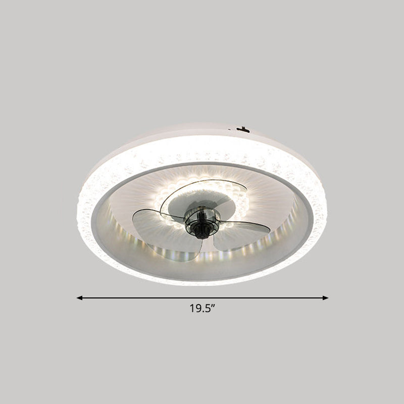 19.5" Wide Round LED Semi Flush Mounted Light Macaron Acrylic Dining Room 3-Blade Ceiling Fan Lamp, Remote Control