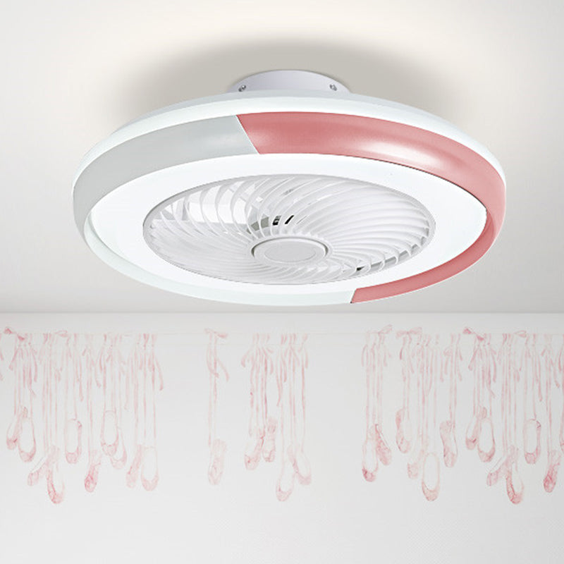 19,5 "largo macaron round 5 pale lampada a soffitto ventola acrilica per bambini la luce semifulcata a filo, telecomando