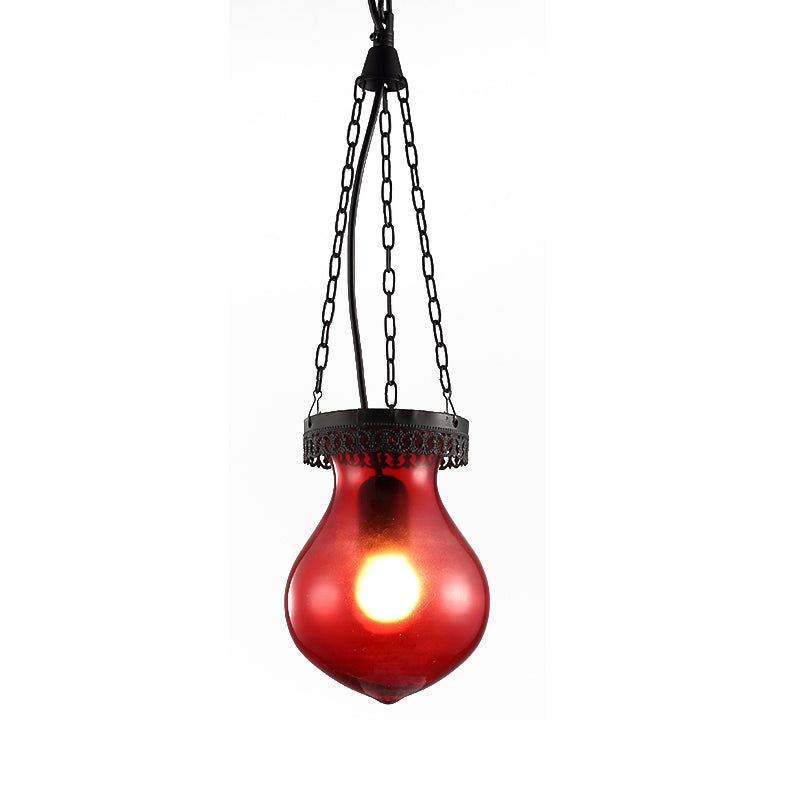 Traditionele pot plafondlamp rood/geel/blauw glas 1/6 koppen plafondlamp armatuur voor restaurant