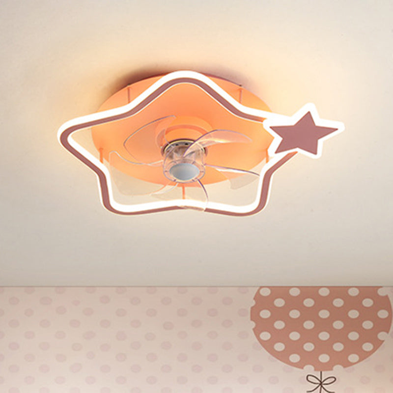 Éclairage de ventilateur en aluminium en forme de boucle dessin animé Pink Semi Flush Mounted plafond Light avec télécommande