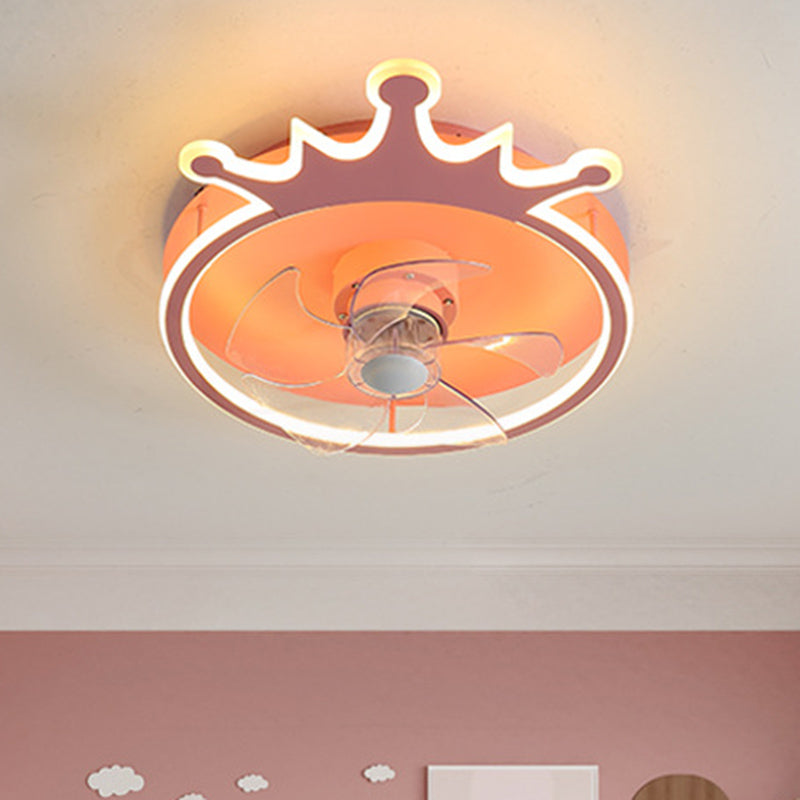 Éclairage de ventilateur en aluminium en forme de boucle dessin animé Pink Semi Flush Mounted plafond Light avec télécommande