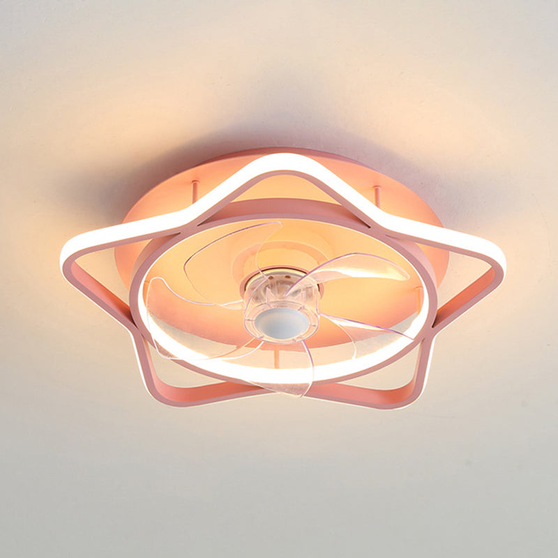 Éclairage de ventilateur en aluminium en forme de boucle dessin animé Pink Semi Flush Mounted plafond Light avec télécommande